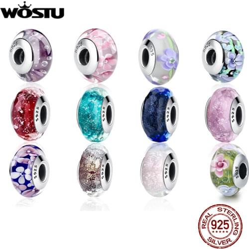 29 Styles Real 925 Sterling Silver Effervescence Murano Glass Beads Fit Original Charm Bracelet Authentic S925 Jewelry