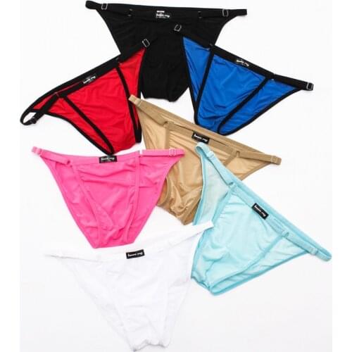 Plastic Buckle Men Ice Silk Brief Underwear Ultra-Thin Semi-Transparent Low Waist Sexy Male Panties