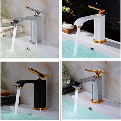 High end bathroom basin faucet all copper gold plated single handle single hole table basin washbasin hot and cold faucet