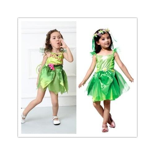 Green Tinkerbell Fairy Costume Tinker Bell Princess Fancy Dress with wing Halloween Cosplay Clothing flower fairy princess dress