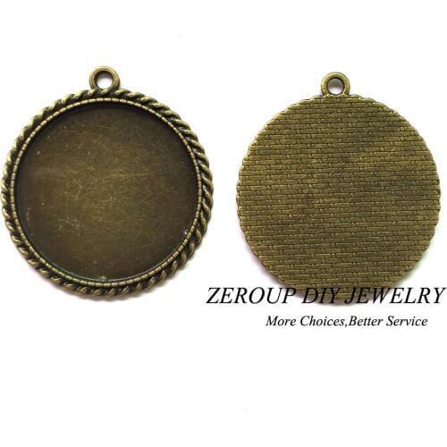 ZEROUP 5pcs/lot 35mm Pendants Tray Round Antique Bronze Cabochon Cameo Setting Supplies For Jewelry MC-1002
