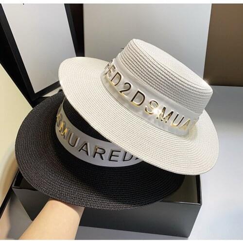 Womens Flat Top Hat Three-Dimensional Letters Flat Top Hat Fashion Flat Brim Bucket Hat Fashion