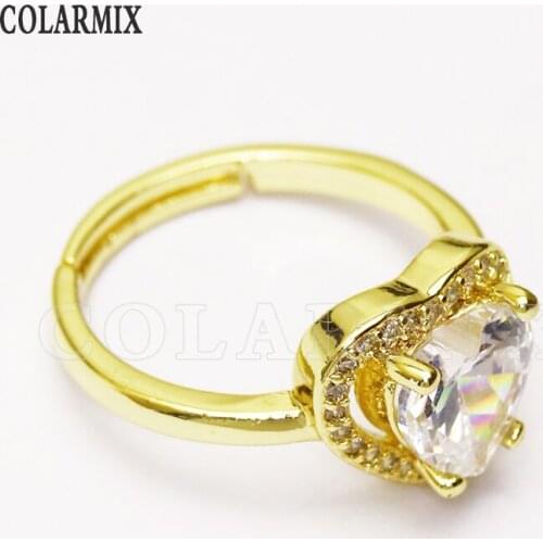8 Pieces Heart shape Jewelry rings for women Metal gold color Crystal heart shape stone jewelry rings jewelry accessories 8173