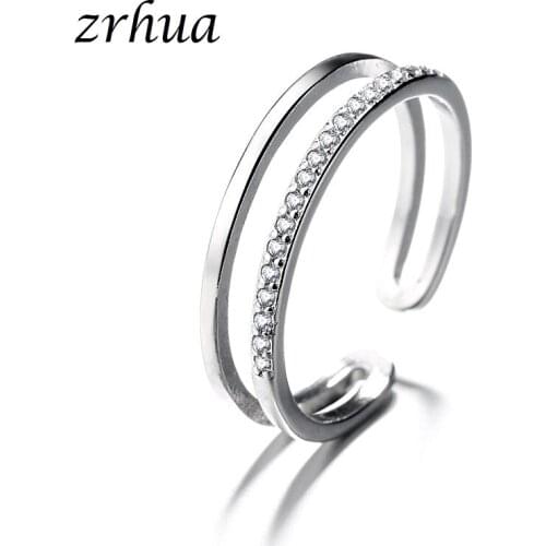 ZRHUA 925 Sterling Silver Ring 2019 Sweet Finger Bague For Women Open Resizable Ring Geometric Engagement Anel Girls Gifts