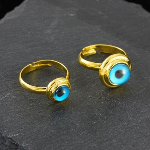 Lucky Allah Eye Blue Evil Eye Ring Gold Color Finger Ring for Women Female Islamic Wedding Muslim Turkish Jewelry