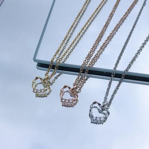 Womens Jewelry Irregular Heart-shaped Pendant Necklace Shiny Zircon Love Necklace Girl Gift