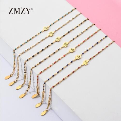 ZMZY Stainless Steel Bracelet For Women Gold Color Cactus Charm Pulseira Feminina Engagement Wedding Jewelry Boho love Gift