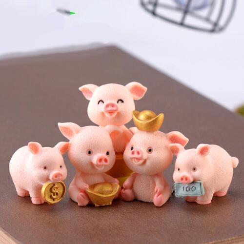 ZOCDOU 1 Piece Pig Cartoon Wealth Pigling Money Piglet Cerdo Small Model Statue Figurine Crafts Ornament Miniatures Decoration