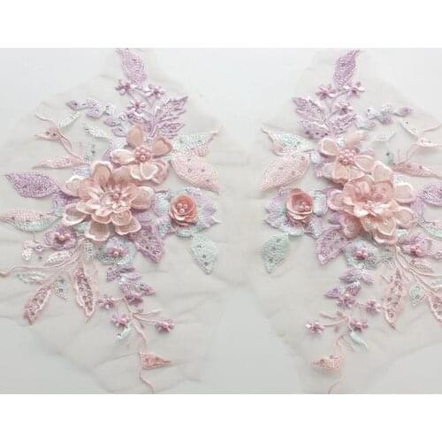 1 pair Three-dimensional embroidery lace Collar Exquisite flower sequin DIY handmade applique clothing decoration accessories