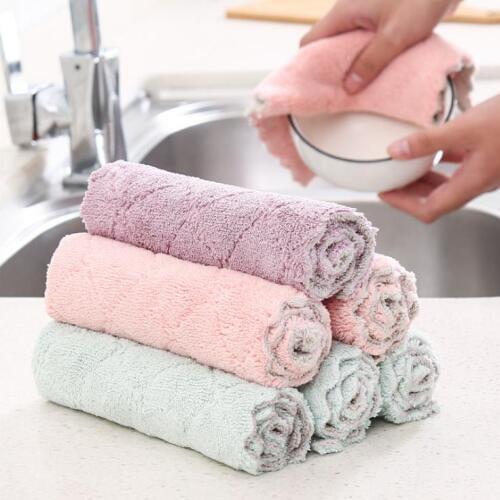 1 PCS Scouring Cloth Coral Fleece Non-stick Oil Cleaning Cloth Dishwashing Towel Rag