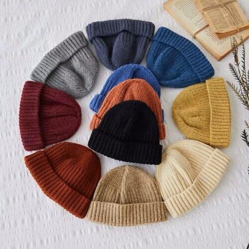 New Candy Colors Short Sailor Melon Hat Warm Knitted Hats For Women Soft Trendy Hat Kpop Style Wool Beanie Elegant All-match Hat