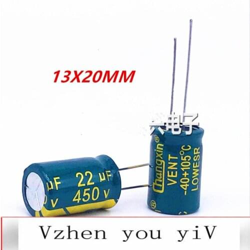 10-50pcs/lot 450v22uf 450V high frequency low resistance long life electrolytic capacitance 13x20mm replace 400V