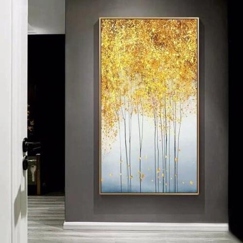 100% Hand Painted Special colored Trees Abstract Oil Painting Modern Wall Art Living Room Picture Home Decoration gold Painting