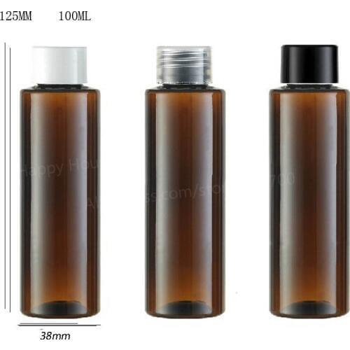 24 x 100ml Cylinder DIY Amber Brown Flat Shoulder Plastic Lotion Shampoo and Shower Gel Bottle