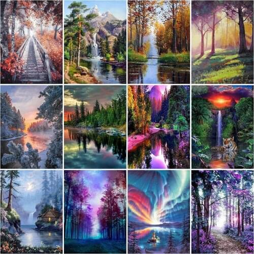 5D DIY Diamond Painting Tree Cross Stitch Full Square Round Diamond Embroidery Landscape Needlework Wall Decoration