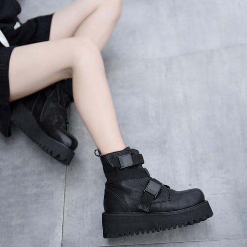 Artmu Original Thick Bottom Ankle Boots Belt Buckle Martin Boots Platform Wedge Heel Women Boots Genuine Leather Handmade Boots