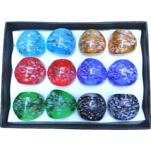 White And Gold Foil Spot Glass Rings, Bright Candy Color Murano Glass Rings 12pcs/lot