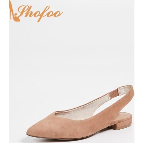 Brown Slingbacks Flats Women Elastic Large Size 13 16 For Ladies Summer Pointed Toe Casual Fashion Luxury Mature Shoes Shofoo