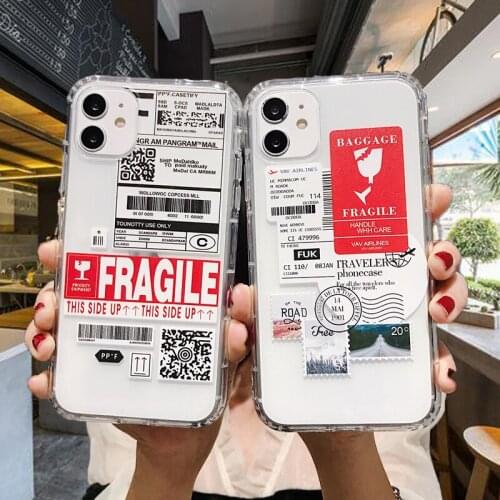 Phone Case For HUAWEI Nova 5T 7i 6SE 3i 2i Honor 20S 10 9 Lite 9X Pro TPU Sticker Label Bar Transparent Fashion Cover