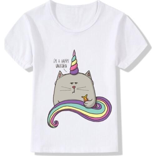 Children Fashion Cute Cat Unicorn Design Funny T-Shirt Kids Baby Harajuku Cartoon Clothes Boys Girls Summer Tops Tees