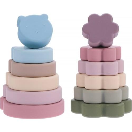 Baby Silicone Stacking Cup Toys Creativity Colourful Rainbow Bear Nesting Bears Toy BPA-Free Early Education Toy Kids’ Gift