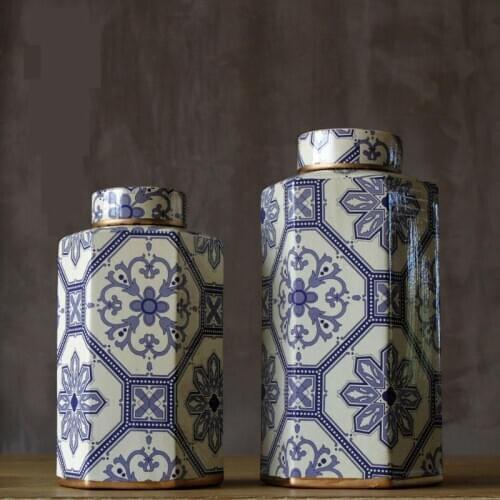 Home Furnishing Jingdezhen Ceramic European Six Side Ceramic Pot Home Living Room Porch Model Room Decoration porcelain jar vase