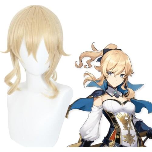Genshin Impact Jean Cosplay Women 40cm Light Golden Wig Cosplay Anime Cosplay Wigs Heat Resistant Synthetic Wigs Halloween