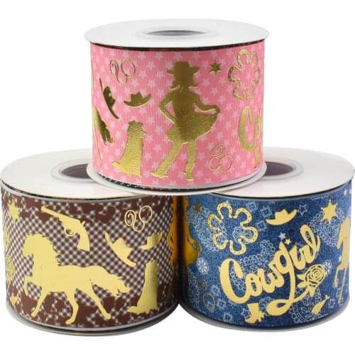HSDRibbon 75mm 3inch hsd-design custom Cowgirl Pattern on Grosgrain Ribbon