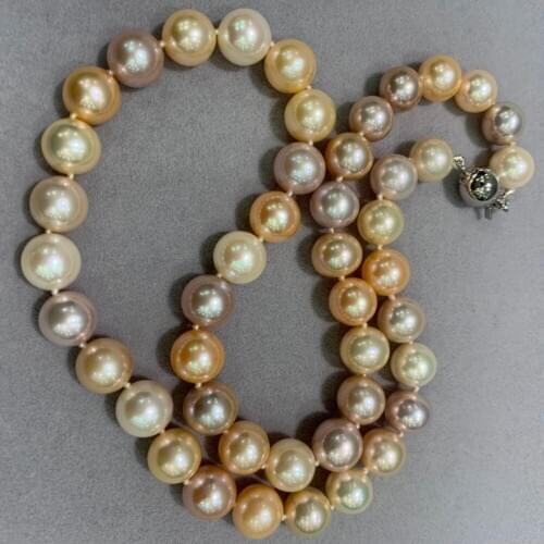 Classic 100% real natural fresh water pearl choker necklace 45CM multicolor perfect round few flaw 9-10MM fashion women jewelry