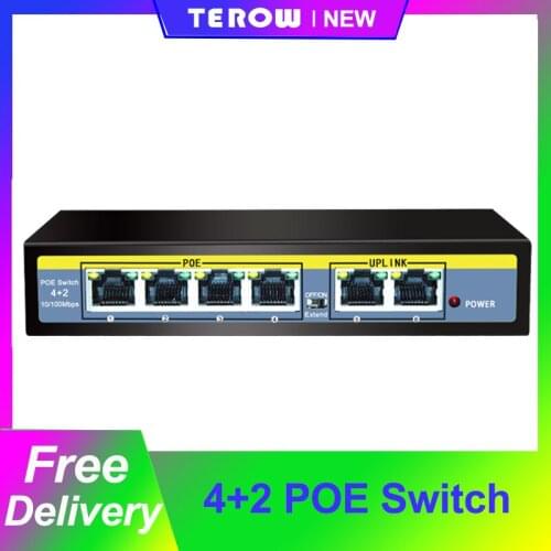 POE switch 48V with 100Mbps 6-Port IEEE 802.3 af/at ethernet switch Suitable for IP camera/Wireless AP/POE camera Internal Power