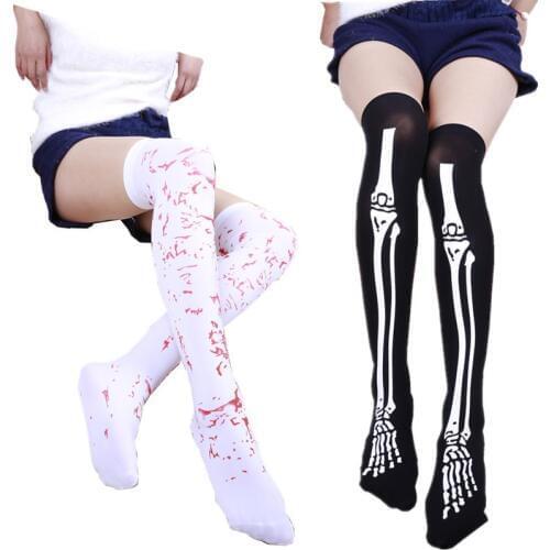 Cosplay Bones Nurses Blood Prints Stripes Stockings high quality women Thigh High Stockings 5pair/lot