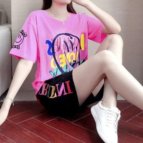 Letter Printing Sports Casual shorts Suit Women Fashion Korean loose short sleeve sets Ladies 2021 new spring Two Piece Set