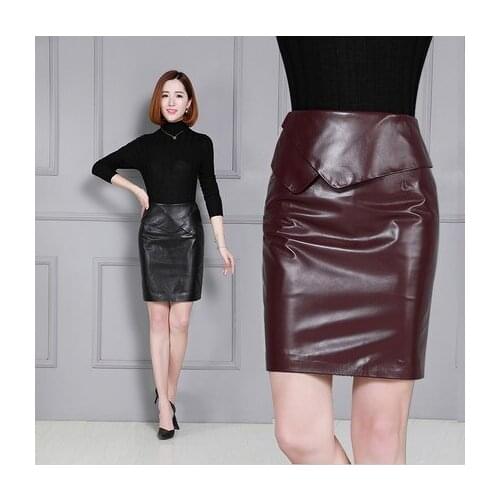 Top brand Leather Skirt Lambskin Simple Wrap Hip Leather Skirt K65 high quality