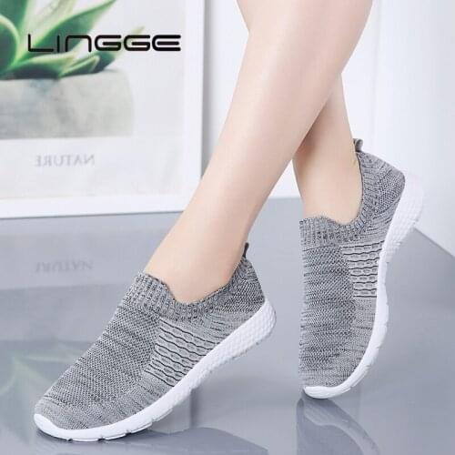 LINGGE New Fashion Women Sneakers Breathable Mesh Sports Shoes Lightweight Summer Walking Flats Outdoor Sneakers Big Size 35-41