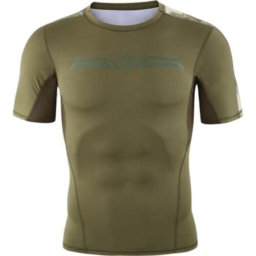 Shanghai Story Summer Breathable Short Sleeve T Shirt Mens Fitness Elastic Slim Fast Dry Camouflage T-Shirt