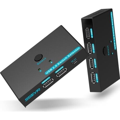 SGEYR Metal USB Switcher Selector 2 Computers Sharing 4 USB Devices USB 2.0 Peripheral Switcher Box 2 in 4 Out for Printer, Mous