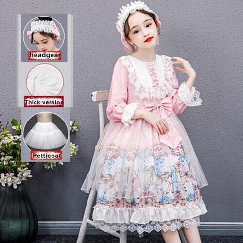 Sweet Lolita for kids pink lolita dress for teenage girls sweet Lolita Classic Lolita Dress Womens Layered Cosplay Costume