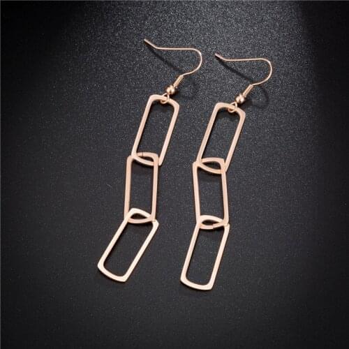 Fashion Three Hollow Rectangular Titanium Steel Earrings Exaggerated Rose Gold Earrings Fine Jewelry For Woman
