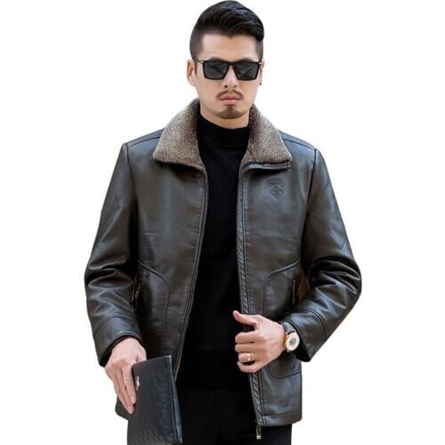 Winter Leather Jacket Men Fleece Coat Parka Overcoat Plus Velvet Warm Fur Collar PU Casual Brown Black Outwear Windbreaker