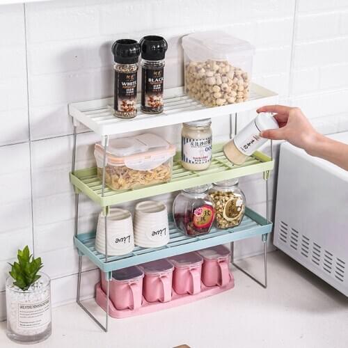 Home Kitchen Storage Rack Metal Cupboard Storage Shelf Non-Skid Spice Rack Single Layer Kitchenware Organizer Saving Space