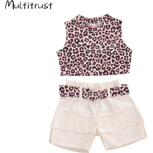 Toddler Girl Clothes 2020 Boutique Clothes Sleeveless Leopard print Tank +Shorts+Belt 3pcs Girl Caot Clothes Size 3-8Y