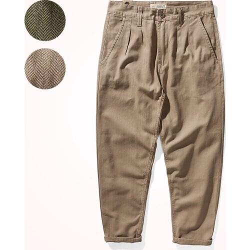 Autumn and Winter Japanese Retro Straight Tooling Pants Mens Fashion Loose Pure Cotton Fishbone Tapered American Casual Pants