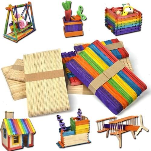 50pcs/set Ice Cream Stick Colored Natural Wooden Popsicle Sticks Kids Creativity Educational Toys Handmade DIY Craft Supplies