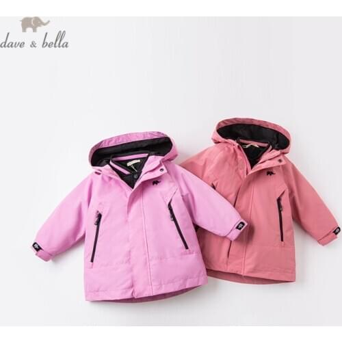 DB16304 dave bella winter baby girls fashion solid pockets hooded padded coat children tops infant toddler outerwear 2pcs