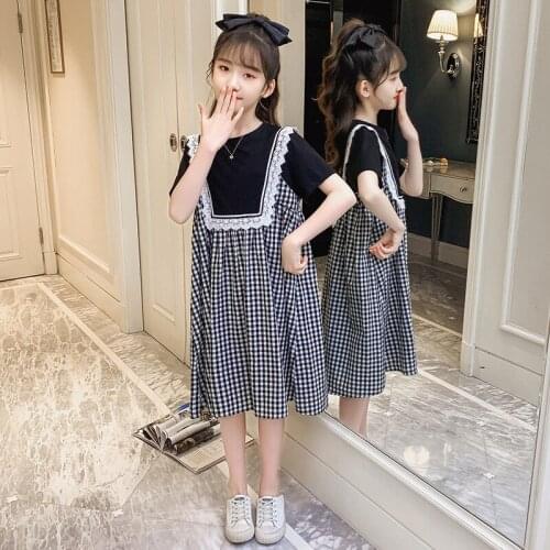 Girl Dress Kids Baby Clothes 2021 Retro Spring Summer Short Sleeve Princess Casual Long Style School Uniform Dresses Children Cl