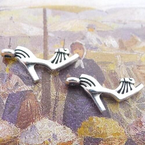 12pcs/Lot 12x41mm Antique Silver Color High-Heeled Shoes Sandal Charms Pendant For Jewelry Making DIY Jewelry Findings