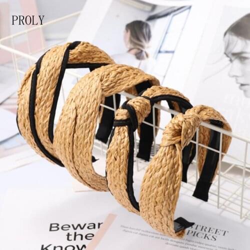 PROLY New Fashion Women Headband Spring Summer Raffia Weave Handmade Turban Hairband Adult Hair Accessories Wholesale
