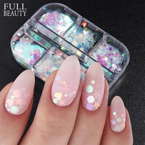 Auraro Colorful Sequins for Nails Sparkles Heart Butterfly Star Glitter Nail Flake Paillitte Nail Art Decoration Set CH1909-19
