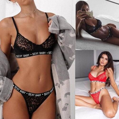 Sexy wire free G-string underwear push up lingerie bralette lace bra and panty set women garters thong panties Bra & Brief Sets