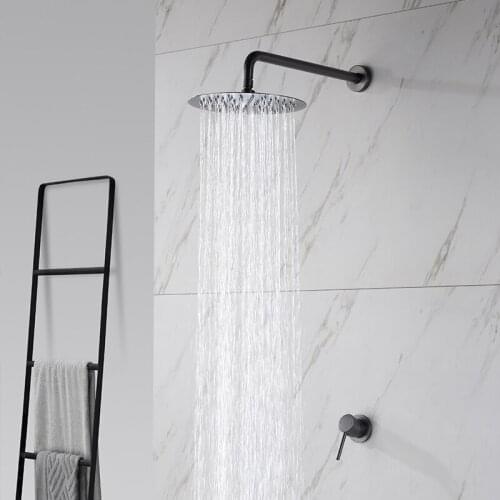 In Wall Concealed Top Overhead Shower Faucet Mixer Hot and Cold 10 Inch Shower Chrome Matt Black Gold